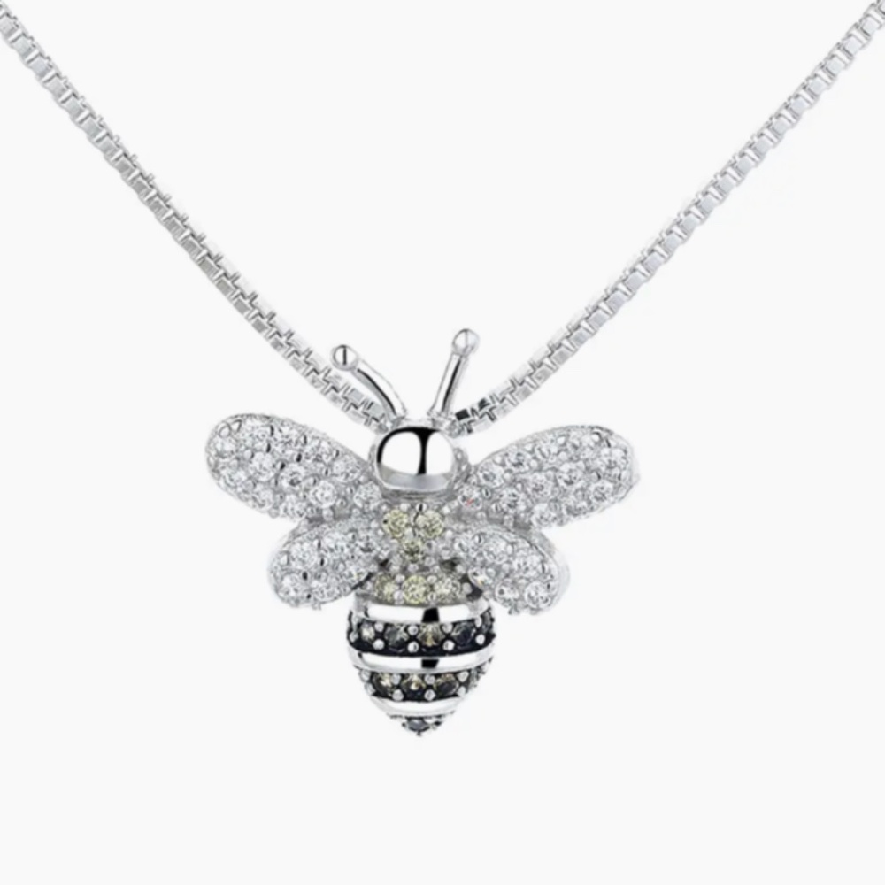 Amy and Annette 18K White Gold Plated Bee Pendant Necklace w/ Swarovski Crystals